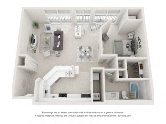 Floor plan for 1 bed, 1 bath, 948 sqft